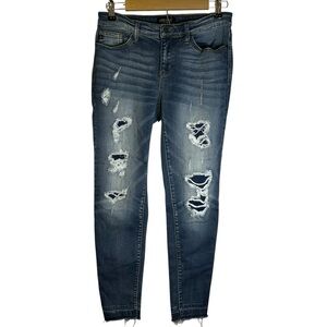 Judy‎ Blue Patched Rip Skinny Distressed Jeans Raw Hem JB8240MD SIZE 11/30